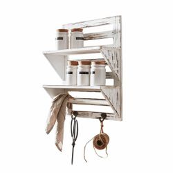 Wooden 2-Tier Shelf, Wall Mounted Storage Rack