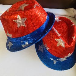 2 Pack  4th Of July Patriotic Red, Silver & Blue USA Fedora Hat One Size