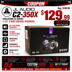 Evolution C2 Car Speakers 3 1/2" 2-Way Coaxial Speaker System 75 Watt Set JL Audio C2-350X 🚨 Payment Options Available 🚨