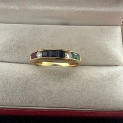 Ladies 18K Solid Gold Multi Gem Ring Sz 6 3/4