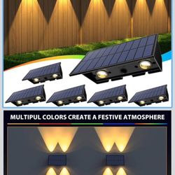 Solar Fence Lights, 6Pack Solar Lights Outdoor Warm White + RGB Up & Down Waterproof 100 Lumens Dusk