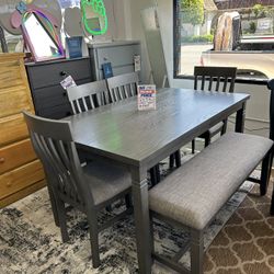 6 Piece Dining Table Set With Bench 