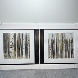 Set of 2 Framed Wall Art – Modern Birch Tree Abstract – Black Frame