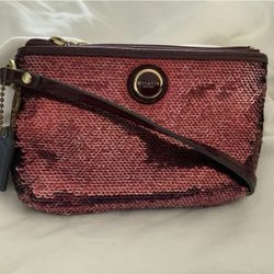 Coach Red Sequin Wristlet w/Patent Leather 