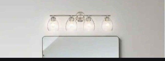 Elegant Bathroom Vanity Light Bar Brushed Nickel Bell Shaped Seeded Clear Glass 30 in, 4 Lights LED Bulbs Compatible up to 60 Watt Each socket,