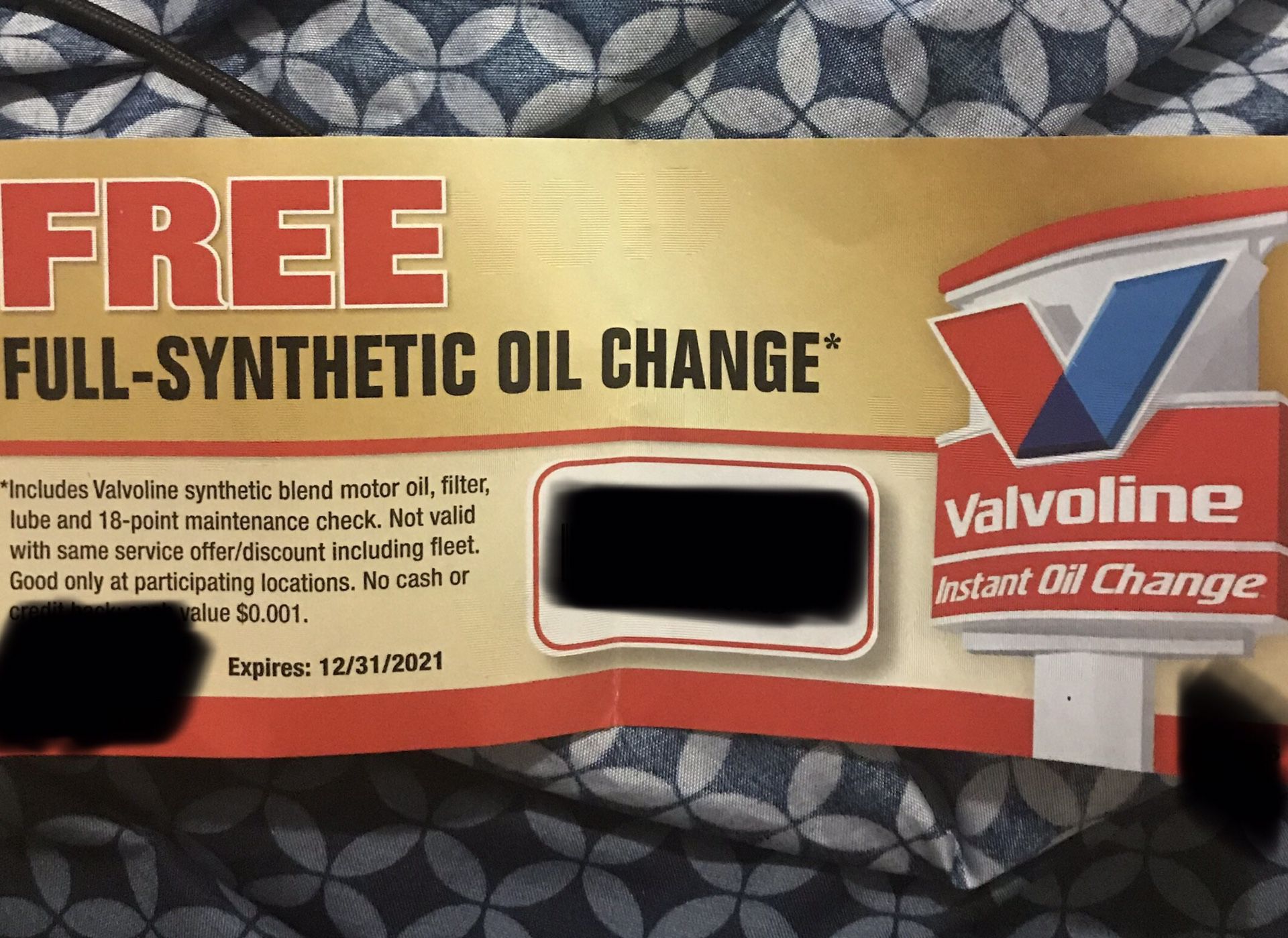 Free oil change ticket