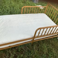A Good Quality, Almost New Toddler Bed, Gold, Metal With Mattress 