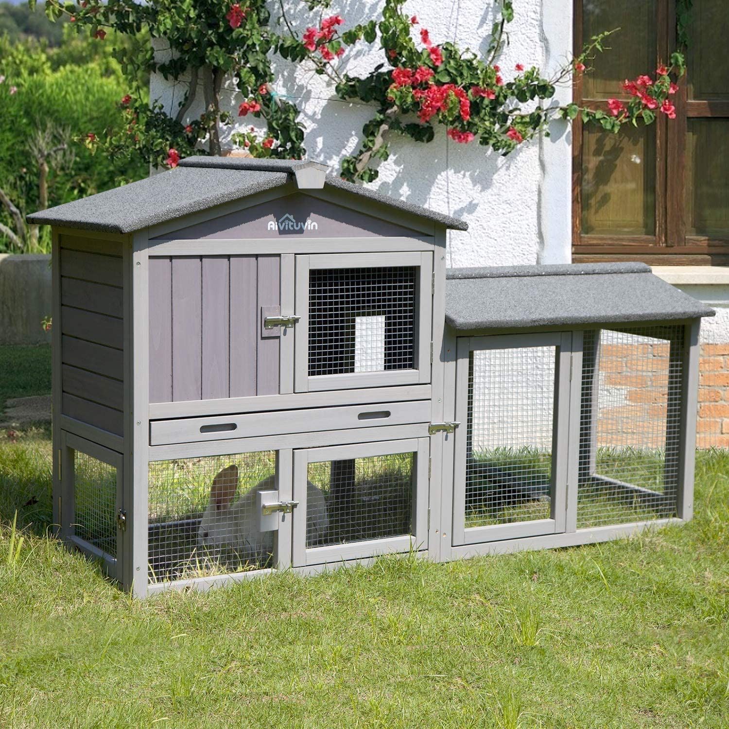 Aivituvin Chicken Coop for 2 Chickens, Wooden Duck House Outdoor Hen House Poultry Quail Cage-Expandable Design