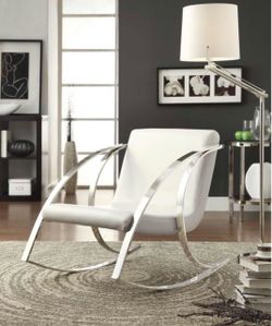 Modern White Leather Rocking Chair with Chrome silver Frame contemporary GOOD SHAPE