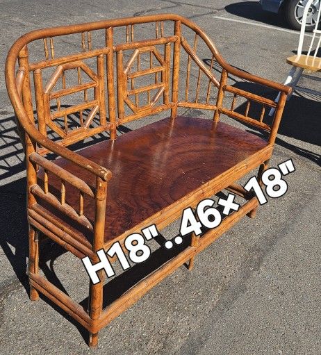 Vintage Pavilion Bamboo Caned Seat Bench