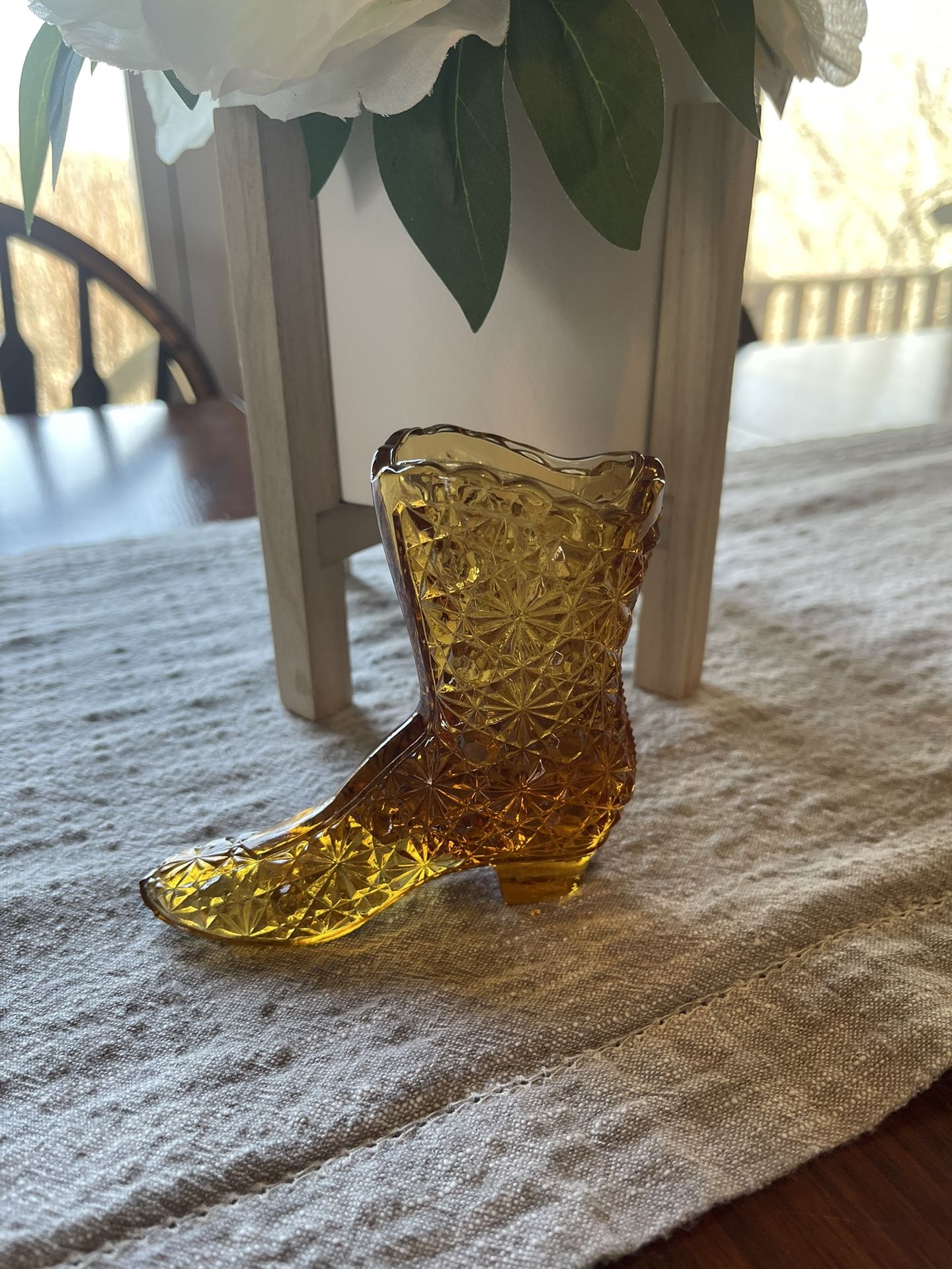 Fenton glass Gold boot.   Daisy & Button Pattern. 