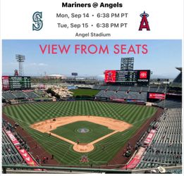 2 LA Angels Baseball Tickets / Parking v Seattle Mariners Sept 14, 15 2026