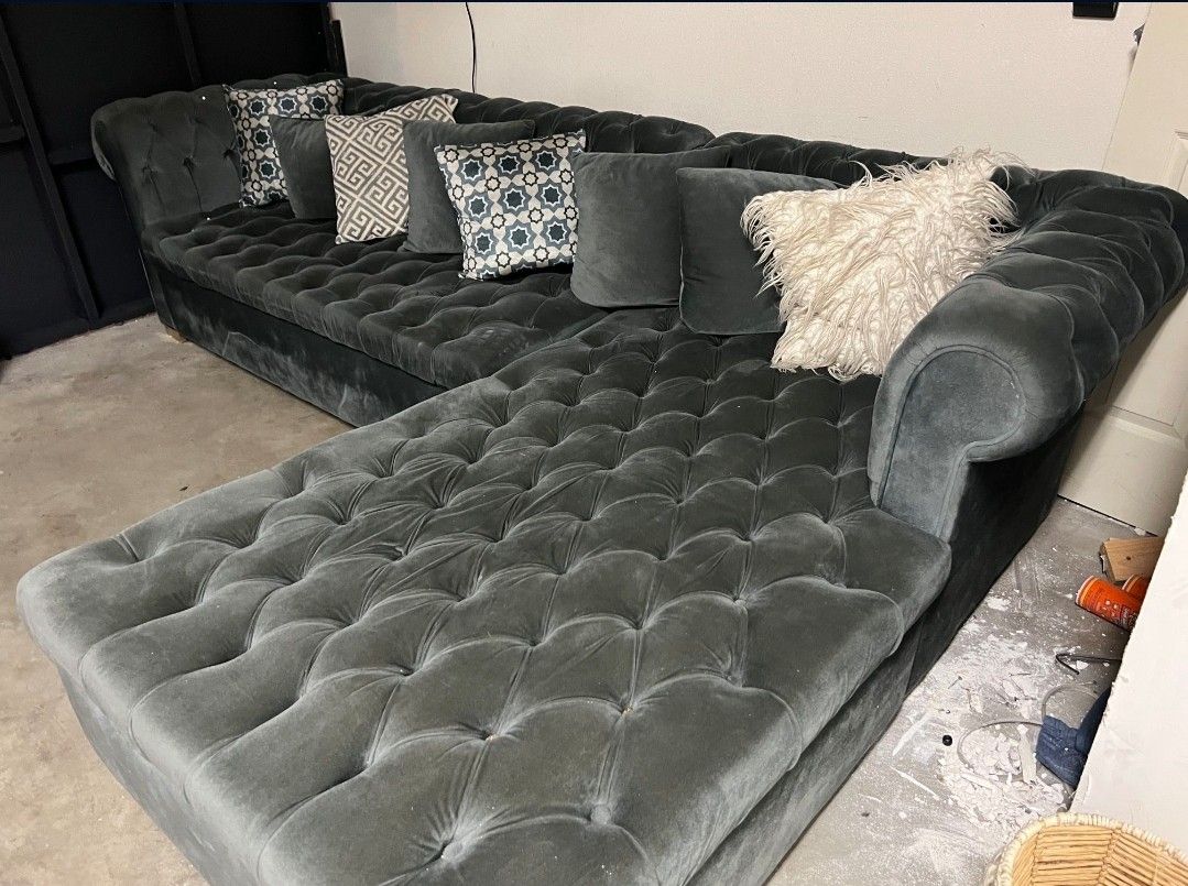 L Shaped Sectional Couch Chaise Lounge Tufted Sofa