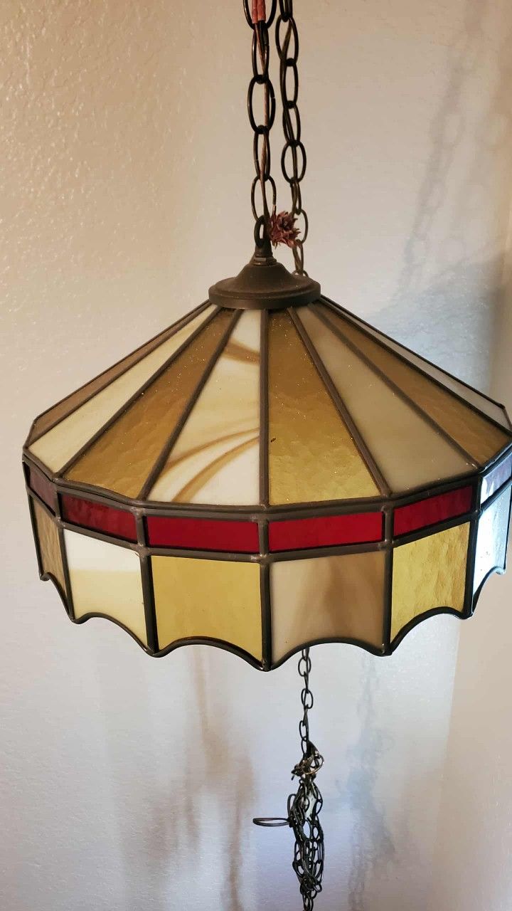Vintage Stain Glass Hanging Lamp 