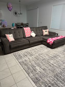 Dark Gray Fabric Sectional Sofa with Chaise