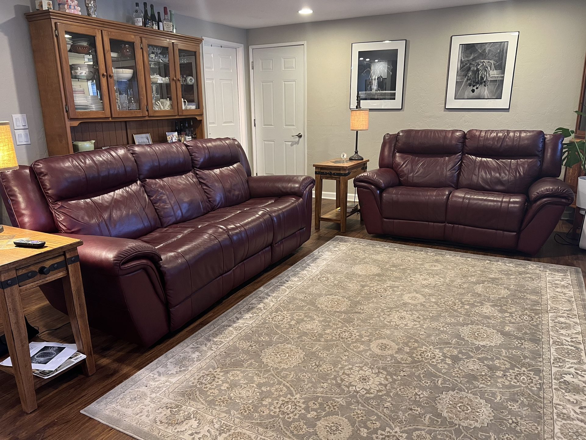Reclining leather sofa & love seat