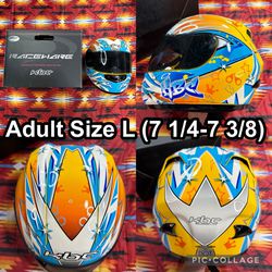 RARE KBC Graffiti Motorcycle Helmet Adult Size Large Full Face Blue Orange VR-1X