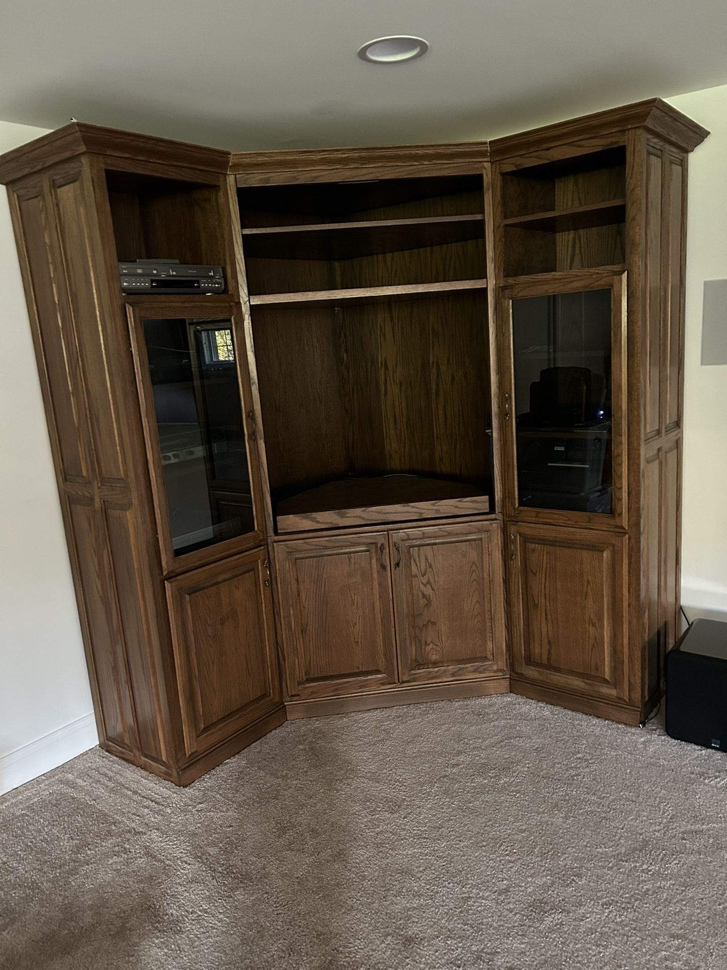 Custom Designed Wood Corner Unit/Cabinet Tv/Stereo/Storage 3 Pieces