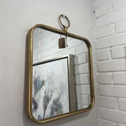 Rounded Edge Square Metal Framed Wall Mirror, Gold