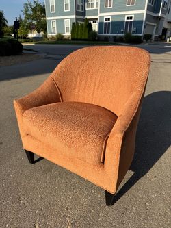 Custom Upholstered Barrel Club Chair – Designer Orange Textured Fabric USA Made