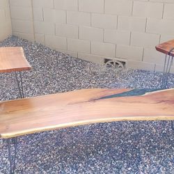 Custom Mesquite Slab Epoxy Coffee Table Set
