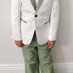 Size 8 Kids Sage And White Suit For Weddjng