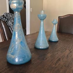Beautiful Baby Blue Candlestick Holders