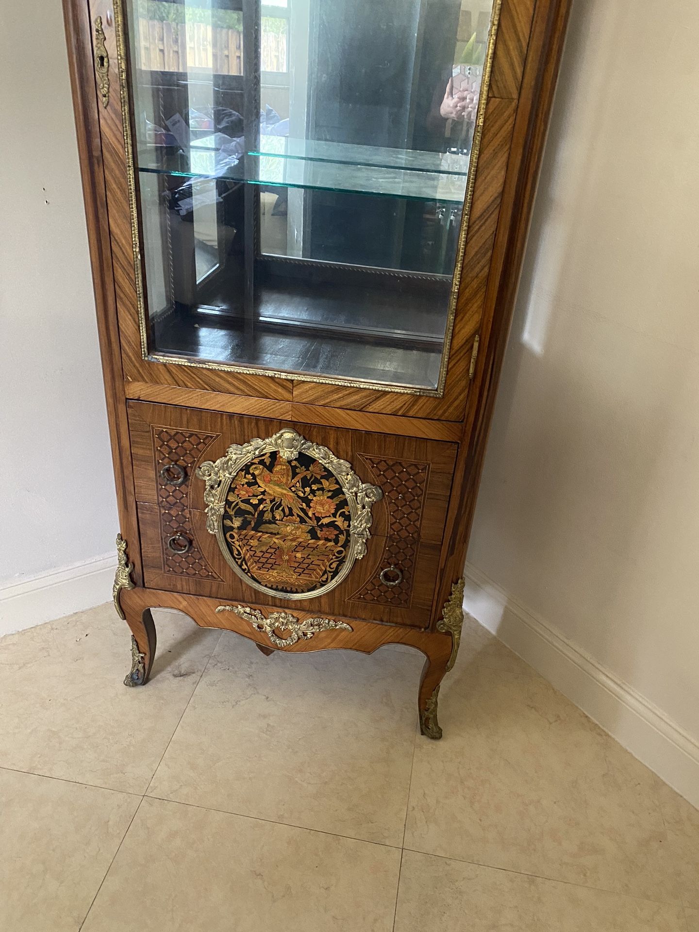 Beautiful Curio Cabinet Antique Louis Style W Bronze Ormalu