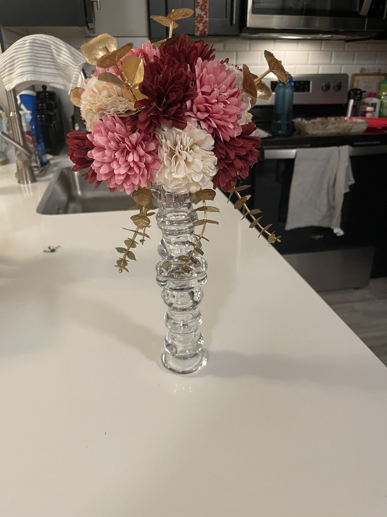 Artificial Floral Centerpiece, includes round mirror
