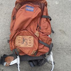Vtg Jansport External Frame Backpack Hip Wings Hiking Camping Leather