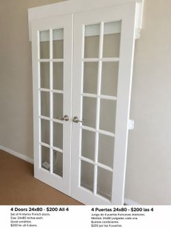 4 Interior French Doors 24x80 – $200 for All 4. /4 Puertas Francesas Interiores 24x80 – $200 las 4