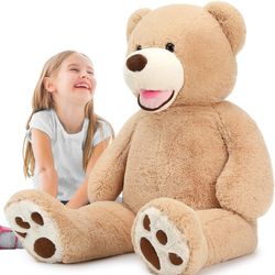 BENINY 4ft Big Teddy Bear Stuffed Animals, 47 Inch Giant Teddy Bear Plush with Footprints, Large Brown Stuffed Teddy Bear Toy for Girlfriend Kids