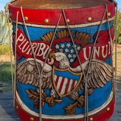 Vintage 1970 Vanguard Studios Patriotic Drum Wall Art - Hand-Painted Eagle Design
