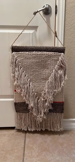 Boho knitted fringe wall hanging art
