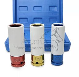 3Pc Non-Marring Impact Wheel Sockets Tool Set Deep Thin Wall 17mm 19mm 21mm