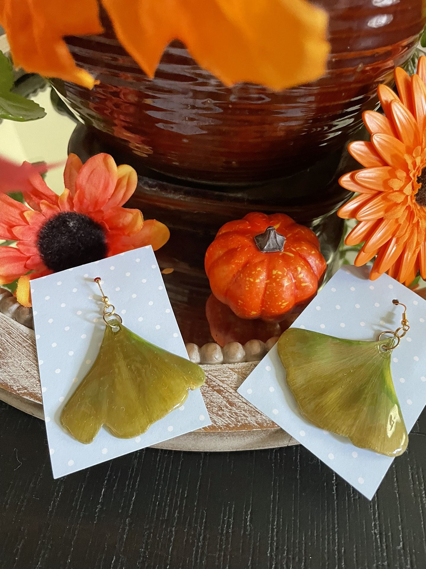 GINKGO BILOBA LEAF EARRINGS HANDMADE