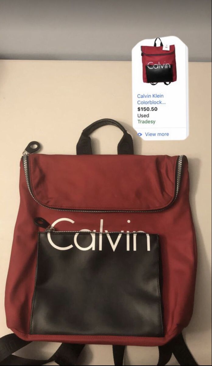 Used Calvin Klein Red Black Color block Backpack men’s women’s