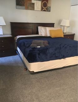 Dark Wood King Bed Frame with Headboard w/ Mattress & boxspring