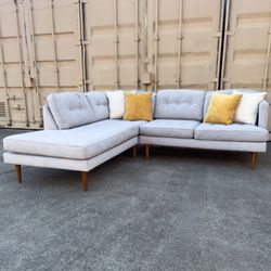 Free Delivery - West Elm Peggy Mid Century Modern Chaise Sectional Sofa Couch Light Gray