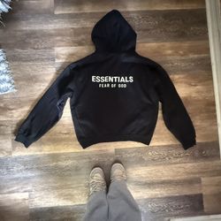 essentials black and white hoodie large 