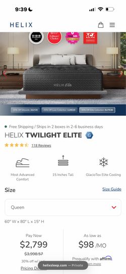 Brand New Helix Twilight Elite Queen - $1,500