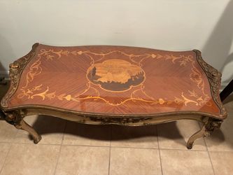 Antique Italian Rococo Style Inlay Hand-carved Coffee Table