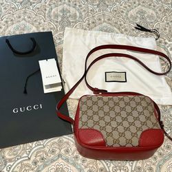 Gucci GG Logo & Red Leather Organizer Bag