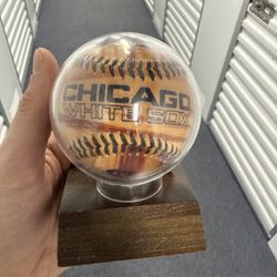 Chicago White Sox Decorative Baseball In Display Case (Wood-Grain look)