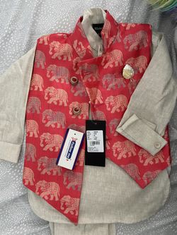 Toddler Boy Indian Red Cream Kurta Pant Pyjama Set