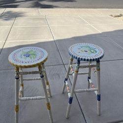 2 Hand Painted Barstools