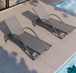 Patio Chaise Lounge Set of 2, Pool Chaise Lounge with Arm,Outdoor Lounge Chair with 5 Adjustable Backrest,Sunbathing Recliner,Beach Chair,Pool Chairs,