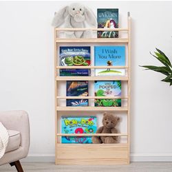 Kids Bookshelf 4-Tier - Space-Saving Behind The Door Storage Shelf - Pine Wood Thin Bookshelf 4 Shelves Wall Mounted - Suitable for Children's Books i
