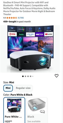 GooDee Al Smart Mini Projector with WiFi and
Bluetooth - FHD 4K Support. Compatible with
Netflix/YouTube. Auto Focus & Kevstone. Dolby Audic
Movie Pro