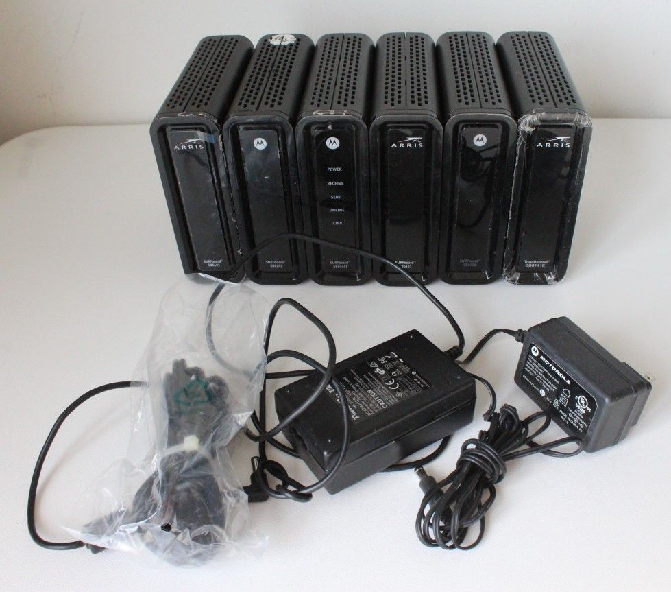 6 LOT ARRIS SURFboard Cable Modems SB6121 SB6141 As Is 2 AC Adapters